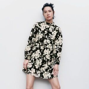 Zara Textured Floral Mini Toered Dress